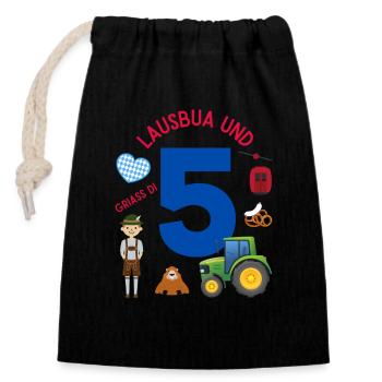 Lausbua und 5 - Verschließbarer Geschenkbeutel aus Baumwolle (14x20cm) - Schwarz - Vorne