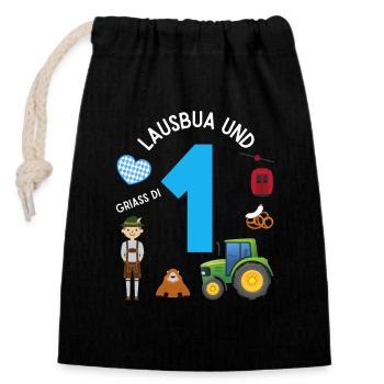 Lausbua und 1 - Verschließbarer Geschenkbeutel aus Baumwolle (14x20cm) - Schwarz - Vorne