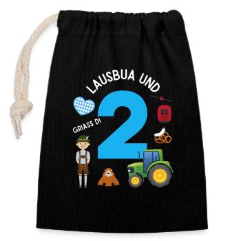 Lausbua und 2 - Verschließbarer Geschenkbeutel aus Baumwolle (14x20cm) - Schwarz - Vorne