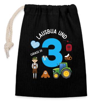 Lausbua und 3 - Verschließbarer Geschenkbeutel aus Baumwolle (14x20cm) - Schwarz - Vorne