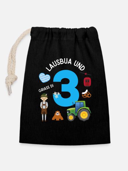 Lausbua und 3 - Verschließbarer Geschenkbeutel aus Baumwolle (14x20cm) - Schwarz