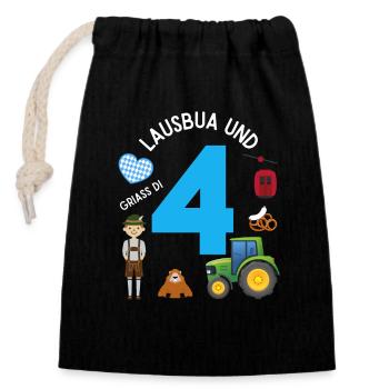 Lausbua und 4 - Verschließbarer Geschenkbeutel aus Baumwolle (14x20cm) - Schwarz - Vorne