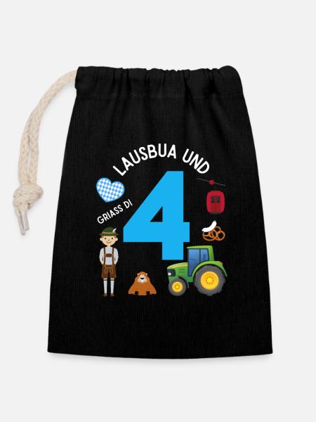 Lausbua und 4 - Verschließbarer Geschenkbeutel aus Baumwolle (14x20cm) - Schwarz