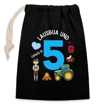 Lausbua und 5 - Verschließbarer Geschenkbeutel aus Baumwolle (14x20cm) - Schwarz - Vorne