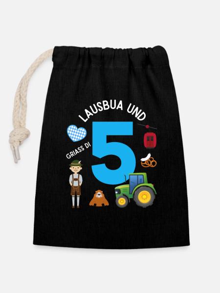 Lausbua und 5 - Verschließbarer Geschenkbeutel aus Baumwolle (14x20cm) - Schwarz