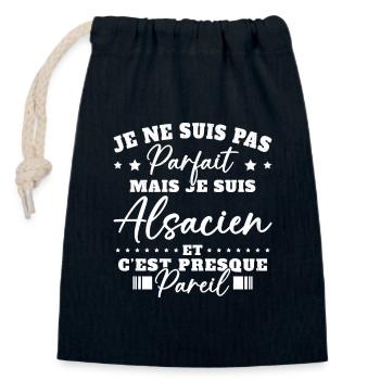 Pas Parfait mais Alsacien Cadeau Humour Alsace - Sac cadeau en coton avec cordon (14 x 20 cm) - bleu marine - Devant