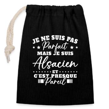Pas Parfait mais Alsacien Cadeau Humour Alsace - Sac cadeau en coton avec cordon (14 x 20 cm) - noir - Devant