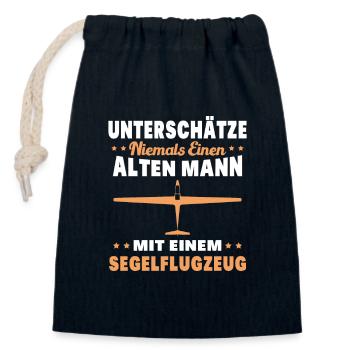 Alter Mann mit Segelflugzeug | Segelfliegen - Verschließbarer Geschenkbeutel aus Baumwolle (14x20cm) - Navy - Vorne