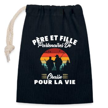 Père Et Fille Partenaires De Chasse Humour Cadeau - Sac cadeau en coton avec cordon (14 x 20 cm) - bleu marine - Devant
