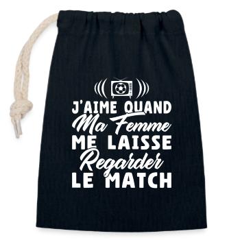 J'aime ma femme / Humour Mari - Sac cadeau en coton avec cordon (14 x 20 cm) - bleu marine - Devant