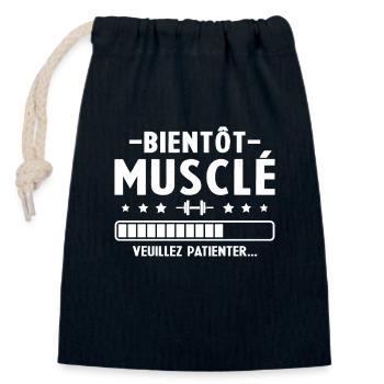 Bientot musclé veuillez patienter humour homme - Sac cadeau en coton avec cordon (14 x 20 cm) - bleu marine - Devant