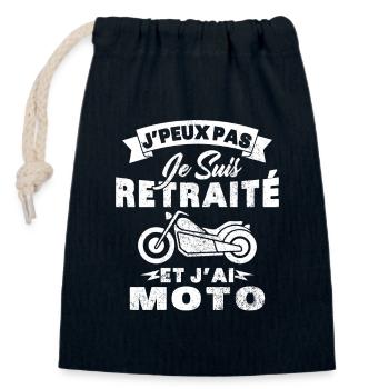 J'peux pas je suis retraité et j'ai moto Cadeau - Sac cadeau en coton avec cordon (14 x 20 cm) - bleu marine - Devant