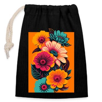 Vibrant Blooms Tee - Design floral abstrait - Sac cadeau en coton avec cordon (14 x 20 cm) - noir - Devant