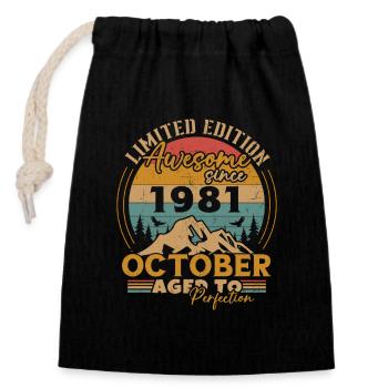 Original Oktober 1981 Jahrgang Jubiläum 1981 - Verschließbarer Geschenkbeutel aus Baumwolle (14x20cm) - Schwarz - Vorne