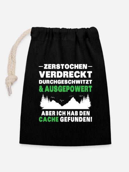 Gecache Geocaching Hobby Cache - Verschließbarer Geschenkbeutel aus Baumwolle (14x20cm) - Schwarz