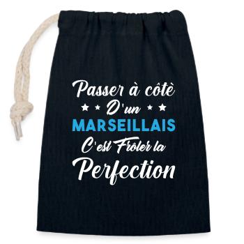 Marseille Perfection Humour Culture France Homme - Sac cadeau en coton avec cordon (14 x 20 cm) - bleu marine - Devant