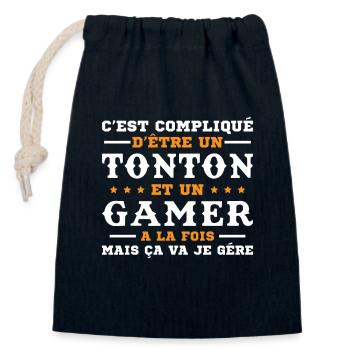 Cadeau pour un oncle console de jeu humoristique - Sac cadeau en coton avec cordon (14 x 20 cm) - bleu marine - Devant
