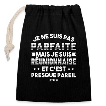 Je ne suis pas parfaite mais je suis Réunionnaise - Sac cadeau en coton avec cordon (14 x 20 cm) - noir - Devant