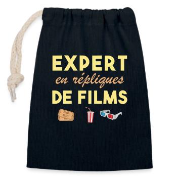 Expert en répliques de films cadeau humour cinéma - Sac cadeau en coton avec cordon (14 x 20 cm) - bleu marine - Devant