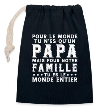 Papa Tu Es Le Monde Entier Drôle Fête Des Pères - Sac cadeau en coton avec cordon (14 x 20 cm) - bleu marine - Devant