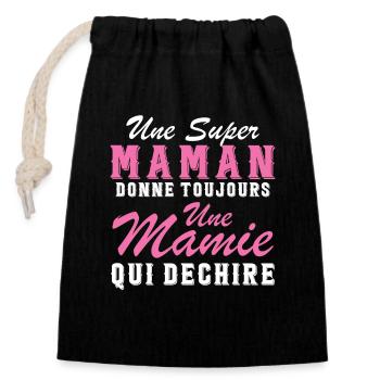 Super Maman Donne Mamie qui dechire humour - Sac cadeau en coton avec cordon (14 x 20 cm) - noir - Devant