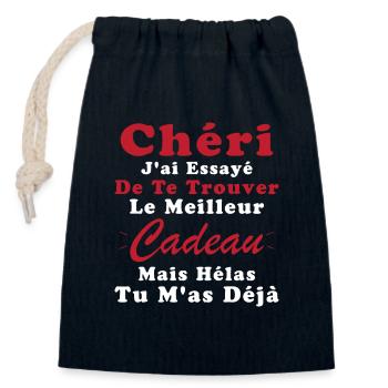 Cadeau Chéri Saint Valentin Amour Couple Humour - Sac cadeau en coton avec cordon (14 x 20 cm) - bleu marine - Devant