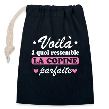 Femme La Copine Parfaite Amour Amitié Humour - Sac cadeau en coton avec cordon (14 x 20 cm) - bleu marine - Devant