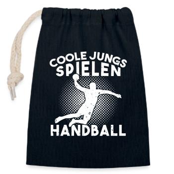 Cool guys playing handball handball - Closable cotton gift bag (14x20cm) - navy - Front