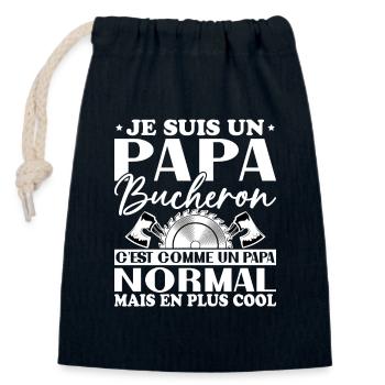 Papa Bûcheron C'est Comme Un Papa Normal - Sac cadeau en coton avec cordon (14 x 20 cm) - bleu marine - Devant