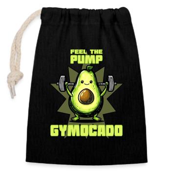 Gymocado - the active avocado - Closable cotton gift bag (14x20cm) - black - Front