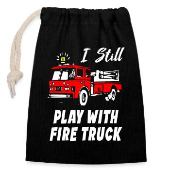 I Still Play With Fire Truck - Verschließbarer Geschenkbeutel aus Baumwolle (14x20cm) - Schwarz - Vorne