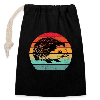 Vintage retro hedgehog - Closable cotton gift bag (14x20cm) - black - Front