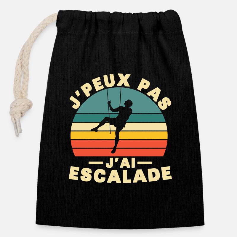 J'peux pas j'ai escalade - Sac cadeau en coton avec cordon (14 x 20 cm) - noir