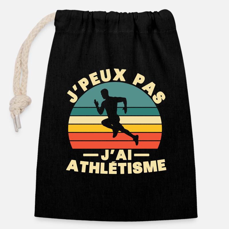 Je Peux Pas J'ai Athlétisme - Sac cadeau en coton avec cordon (14 x 20 cm) - noir