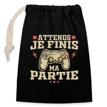 Attends Je Finis ma Partie - Sac cadeau en coton avec cordon (14 x 20 cm) - noir - Devant