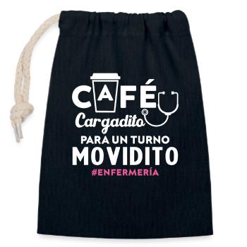 Kaffee geladen für eine geschäftige Pflegeschicht - Verschließbarer Geschenkbeutel aus Baumwolle (14x20cm) - Navy - Vorne