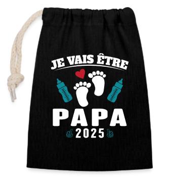 Man Dad To Be 2025 Gift - Closable cotton gift bag (14x20cm) - black - Front