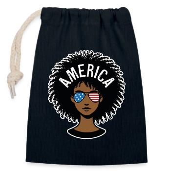 America Afro - Closable cotton gift bag (14x20cm) - navy - Front