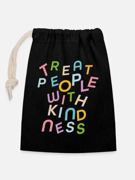 Treat people with kindness - Closable cotton gift bag (14x20cm) - black