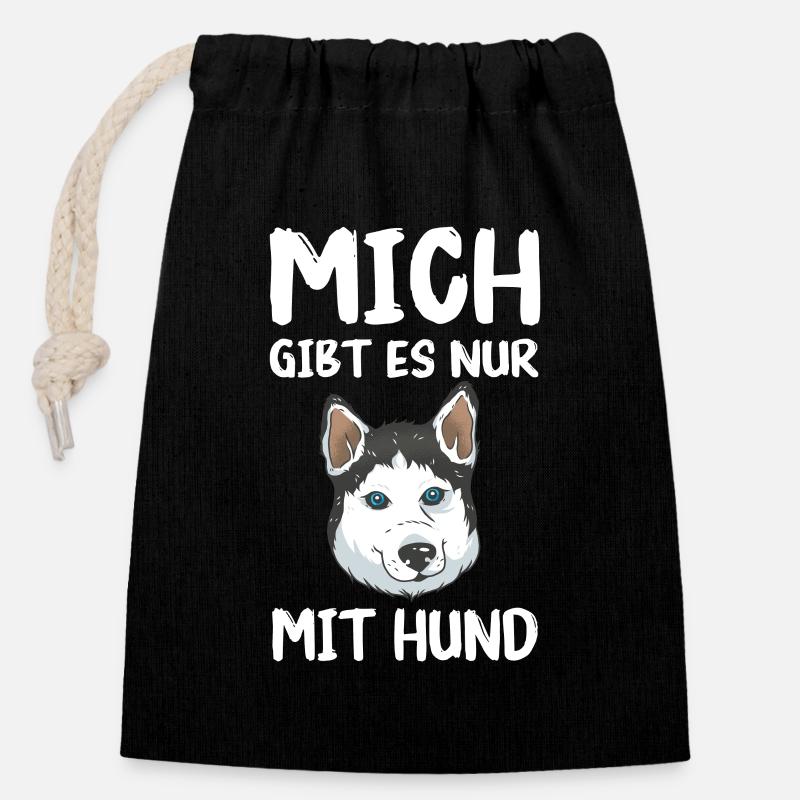 Husky Siberian Husky Hund - Verschließbarer Geschenkbeutel aus Baumwolle (14x20cm) - Schwarz