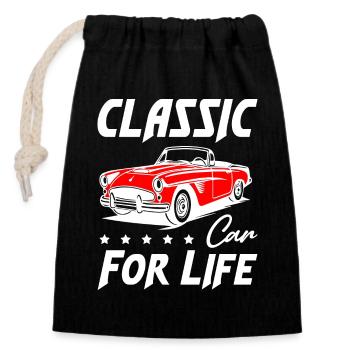 Classic Car For Life - Verschließbarer Geschenkbeutel aus Baumwolle (14x20cm) - Schwarz - Vorne
