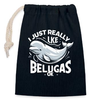 Béluga Béluga Océan Bélugas Baleines - Sac cadeau en coton avec cordon (14 x 20 cm) - bleu marine - Devant