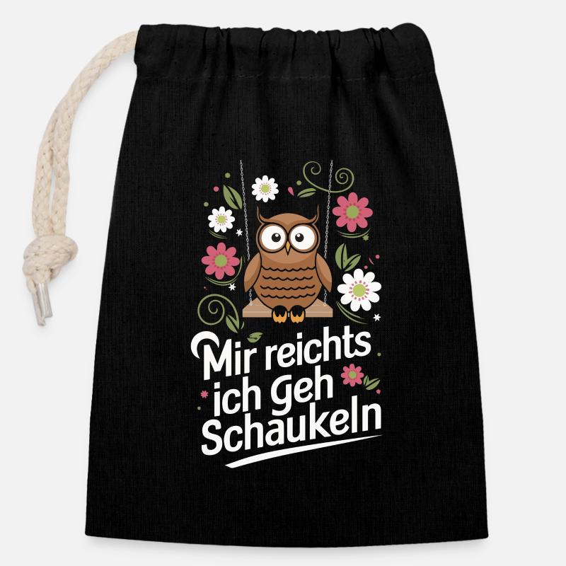 Nachteule Eule Eulen Vogel - Verschließbarer Geschenkbeutel aus Baumwolle (14x20cm) - Schwarz