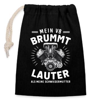 Moteur V8 8 cylindre cylindrée Tuning de voiture tuner - Sac cadeau en coton avec cordon (14 x 20 cm) - noir - Devant