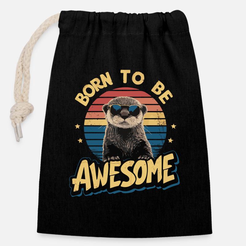 Otter Sea Otter - Closable cotton gift bag (14x20cm) - black