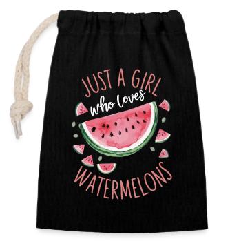 Wassermelone Melonenfrucht - Verschließbarer Geschenkbeutel aus Baumwolle (14x20cm) - Schwarz - Vorne