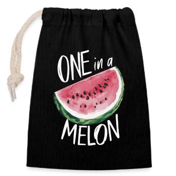 Wassermelone Melonenfrucht - Verschließbarer Geschenkbeutel aus Baumwolle (14x20cm) - Schwarz - Vorne