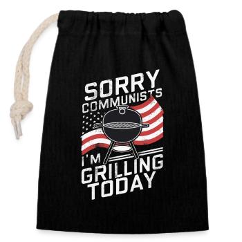 Grill Grilling Griller BBQ Barbecue - Closable cotton gift bag (14x20cm) - black - Front