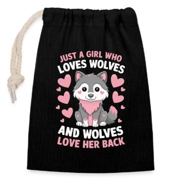 Wolf Wolves Animal Howl - Closable cotton gift bag (14x20cm) - black - Front