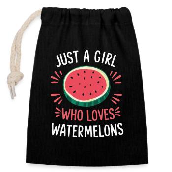 Wassermelone Melonenfrucht - Verschließbarer Geschenkbeutel aus Baumwolle (14x20cm) - Schwarz - Vorne